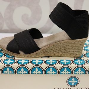 Charleston Shoe Co. Black Croc Cannon Sandal NWT
